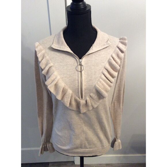 Ruffles partial Zip layered Look Sweater Retro Look H&M Small S - Picture 5 of 6